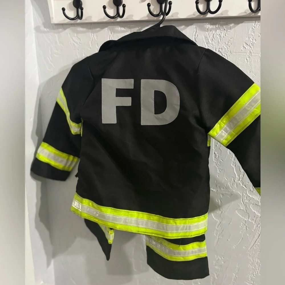 Halloween Kids Black and Neon Yellow Firefighter Costume